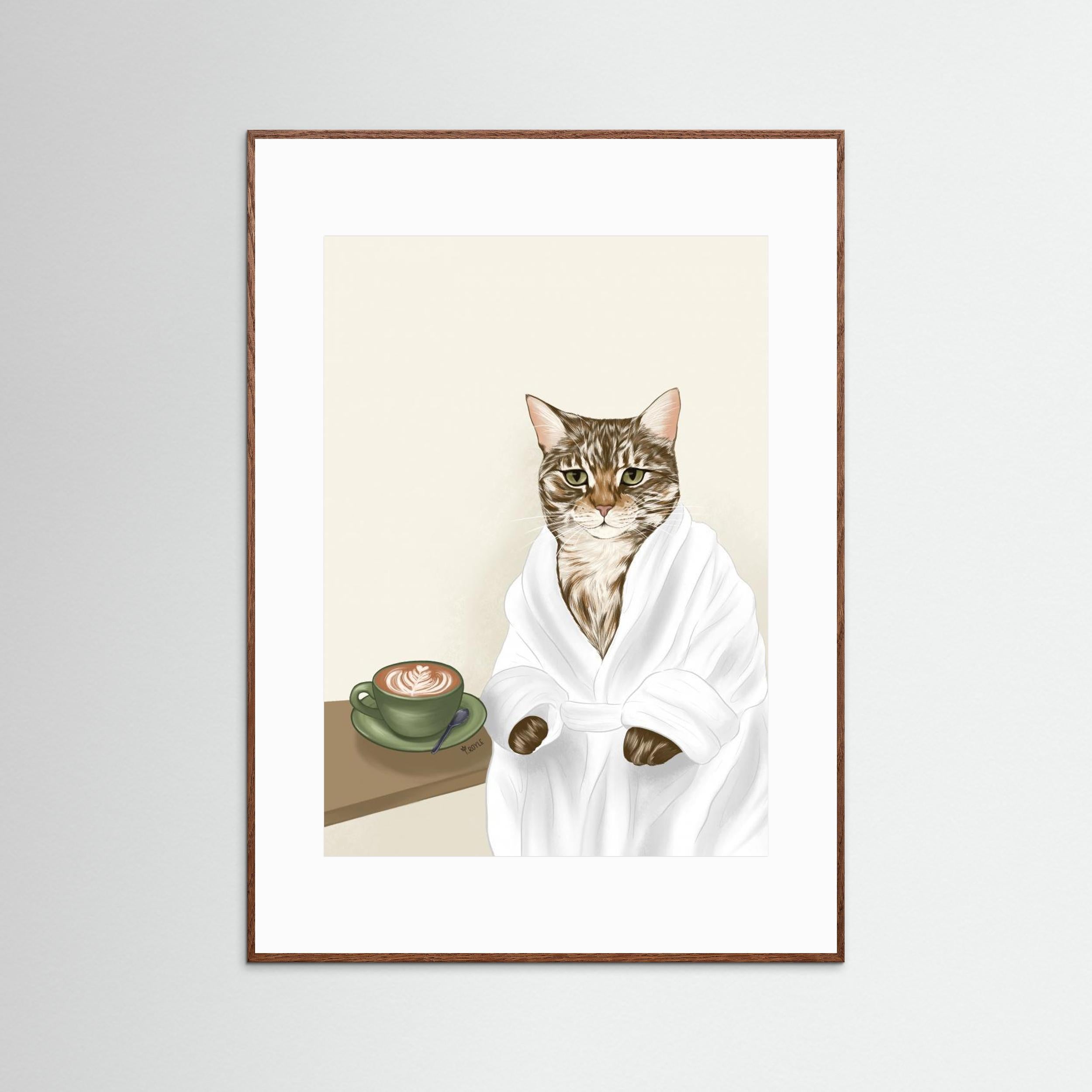 Coffee Cat by Tara Royle - Fine Art Paper Print - dreamtprint.art - 14 x 21 cm / 5 x 8″ (A5)